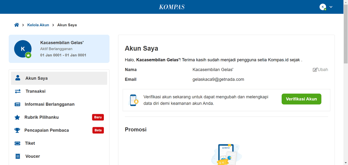 Kompas.id Manage Account